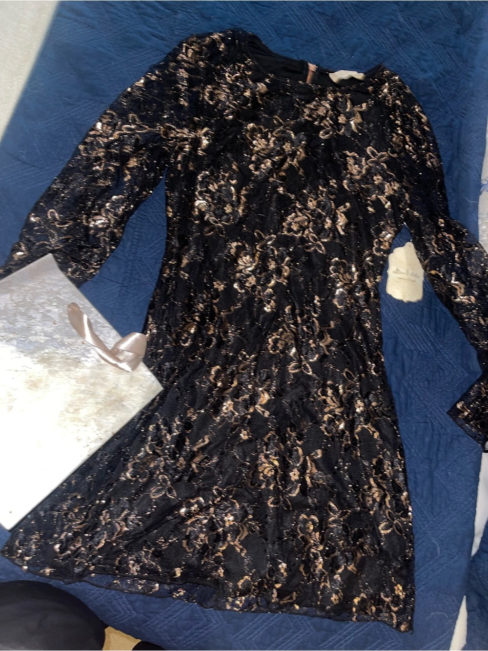 Altar’d State - Rose Gold Floral Lace Black Dress - Women's